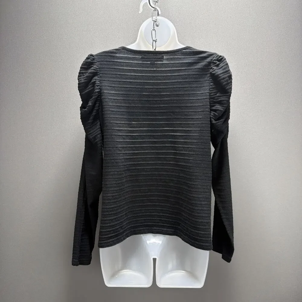LOFT puff sleeve keyhole top blouse Black Size Small